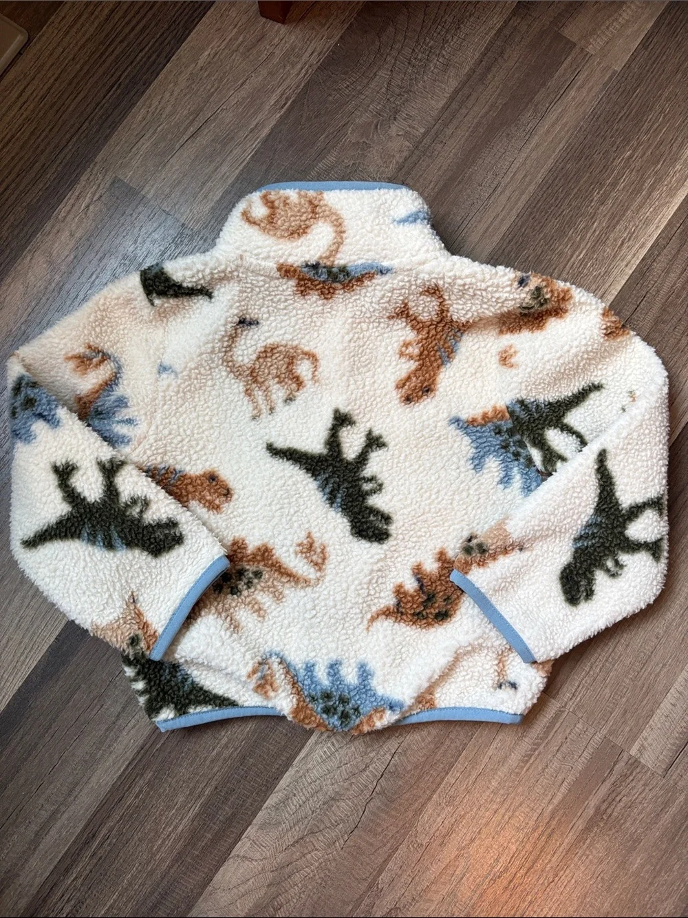 The Children's Place Cream Sherpa Zip Jacket with Blue, Brown & Green Dinosaurs